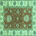 Square Machine Washable Oriental Turquoise Traditional Area Rugs, wshabs2867turq