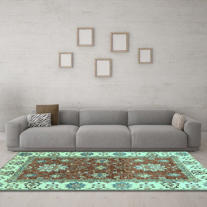 Machine Washable Oriental Light Blue Traditional Rug in a Living Room, wshabs2867lblu