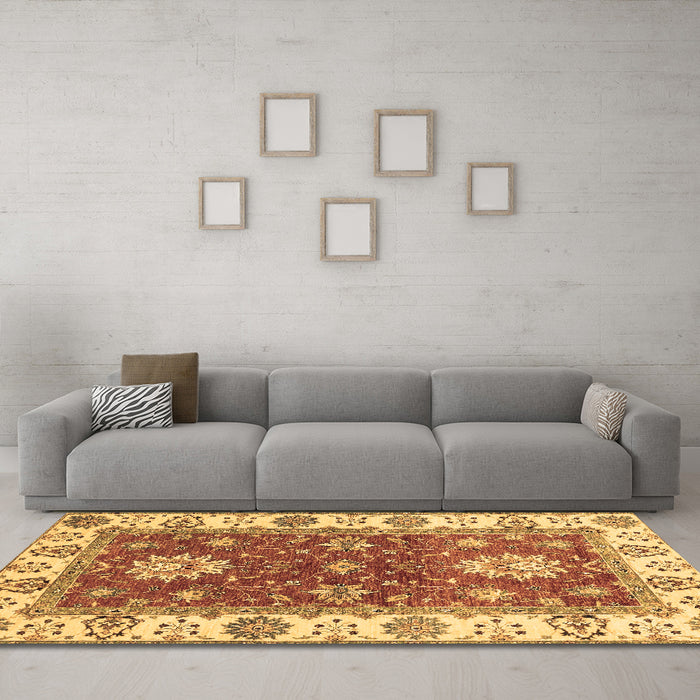 Machine Washable Oriental Brown Traditional Rug in a Living Room,, wshabs2867brn