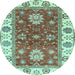 Round Oriental Light Blue Traditional Rug, abs2867lblu