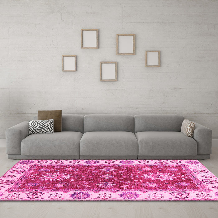 Machine Washable Oriental Pink Traditional Rug in a Living Room, wshabs2867pnk