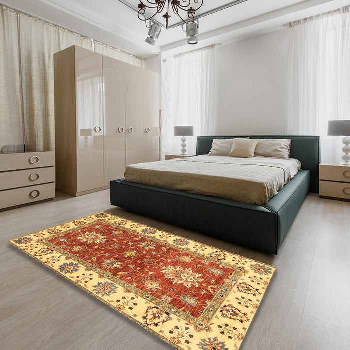 Abstract Red Oriental Rug in a Bedroom, abs2867