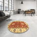 Round Machine Washable Abstract Red Rug in a Office, wshabs2867