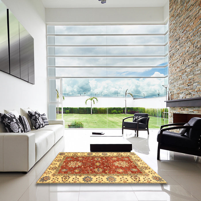 Square Abstract Red Oriental Rug in a Living Room, abs2867