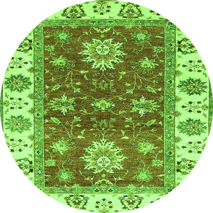 Round Machine Washable Oriental Green Traditional Area Rugs, wshabs2867grn