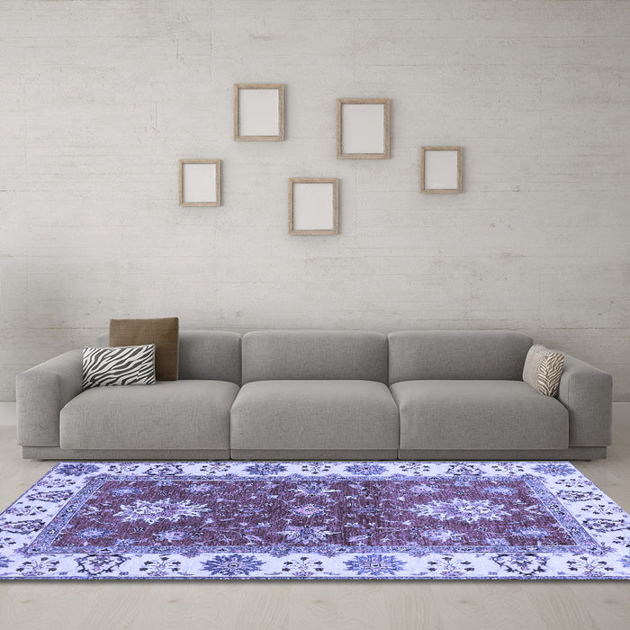 Machine Washable Oriental Blue Traditional Rug in a Living Room, wshabs2867blu