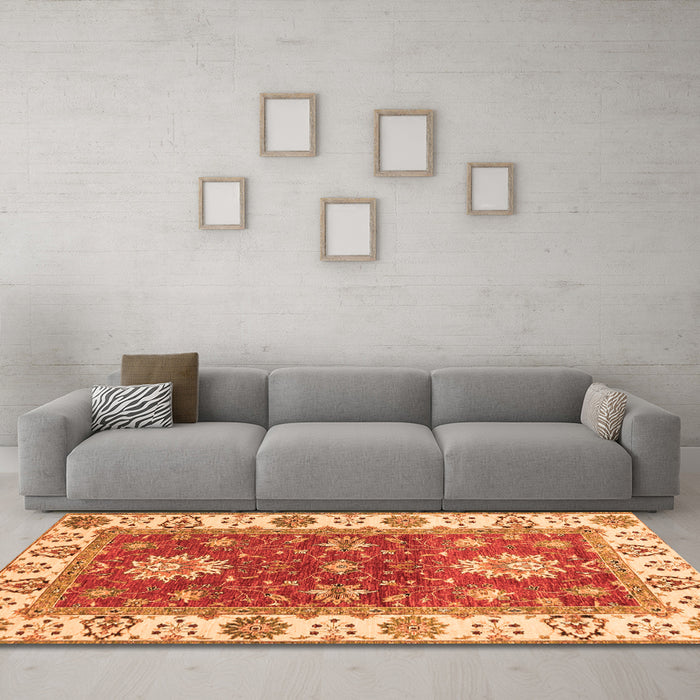 Machine Washable Oriental Orange Traditional Area Rugs in a Living Room, wshabs2867org