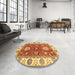 Round Abstract Red Oriental Rug in a Office, abs2867