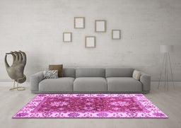 Machine Washable Oriental Purple Traditional Area Rugs in a Living Room, wshabs2867pur