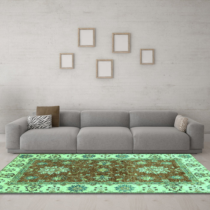 Machine Washable Oriental Turquoise Traditional Area Rugs in a Living Room,, wshabs2867turq