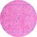 Round Machine Washable Abstract Pink Modern Rug, wshabs2868pnk