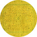 Round Abstract Yellow Modern Rug, abs2868yw