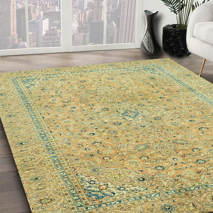 Abstract Chrome Gold Yellow Modern Rug in Family Room, abs2868