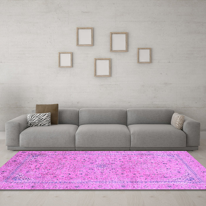 Machine Washable Abstract Purple Modern Area Rugs in a Living Room, wshabs2868pur