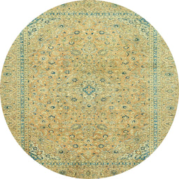 Round Machine Washable Abstract Chrome Gold Yellow Rug, wshabs2868