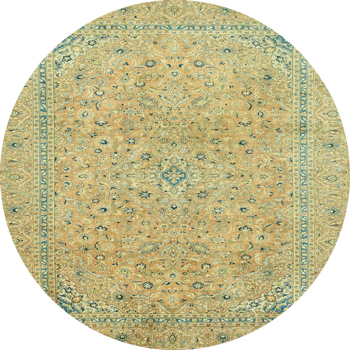 Round Machine Washable Abstract Chrome Gold Yellow Rug, wshabs2868