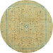 Round Machine Washable Abstract Chrome Gold Yellow Rug, wshabs2868