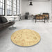 Round Abstract Orange Oriental Rug in a Office, abs2869