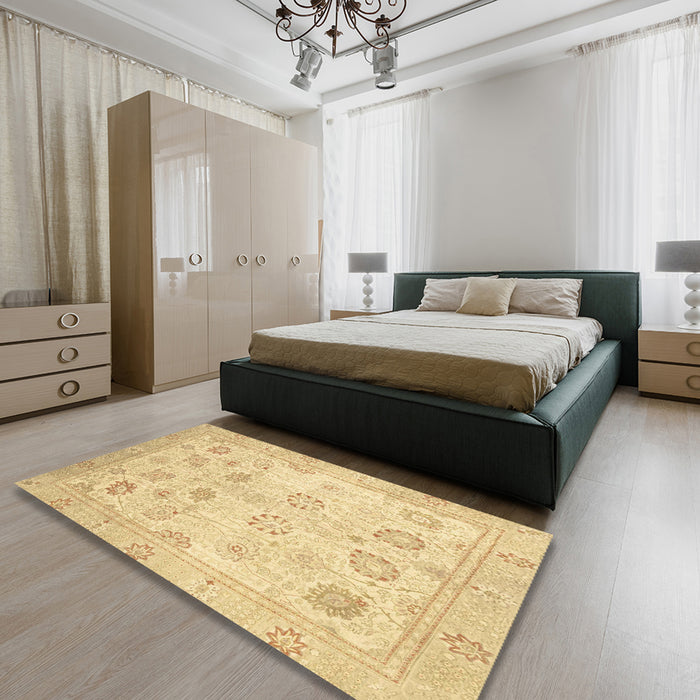 Abstract Orange Oriental Rug in a Bedroom, abs2869