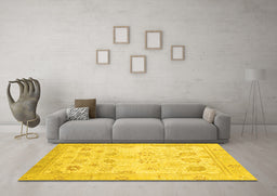 Machine Washable Oriental Yellow Traditional Rug in a Living Room, wshabs2869yw