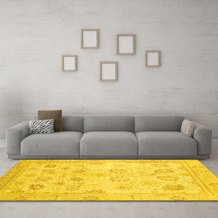 Machine Washable Oriental Yellow Traditional Rug in a Living Room, wshabs2869yw
