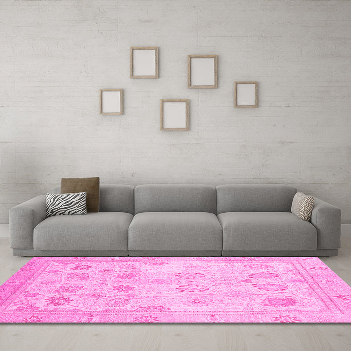Machine Washable Oriental Pink Traditional Rug in a Living Room, wshabs2869pnk