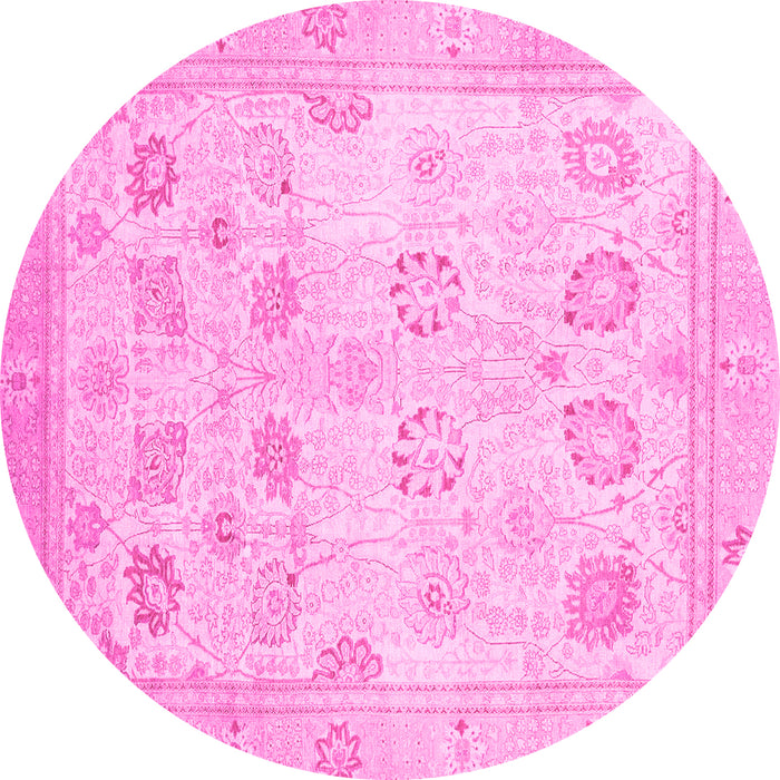 Round Machine Washable Oriental Pink Traditional Rug, wshabs2869pnk