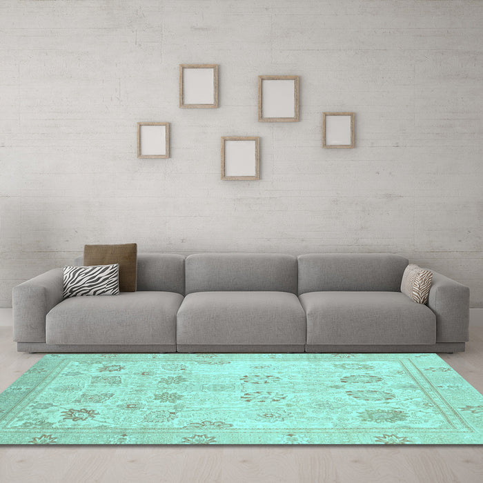 Machine Washable Oriental Light Blue Traditional Rug in a Living Room, wshabs2869lblu