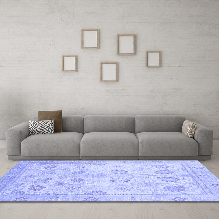 Machine Washable Oriental Blue Traditional Rug in a Living Room, wshabs2869blu