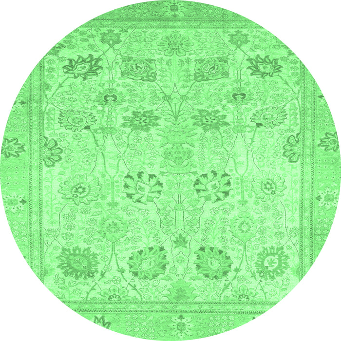 Round Machine Washable Oriental Emerald Green Traditional Area Rugs, wshabs2869emgrn