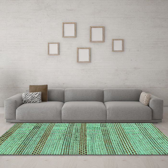 Machine Washable Oriental Turquoise Modern Area Rugs in a Living Room,, wshabs286turq