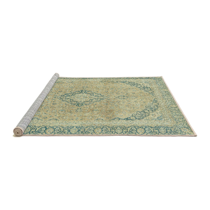 Sideview of Machine Washable Abstract Khaki Green Rug, wshabs2870