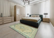 Abstract Khaki Green Modern Rug in a Bedroom, abs2870