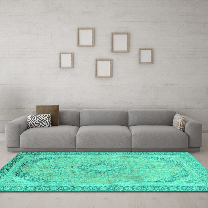 Machine Washable Abstract Turquoise Modern Area Rugs in a Living Room,, wshabs2870turq