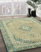 Machine Washable Abstract Khaki Green Rug in a Family Room, wshabs2870