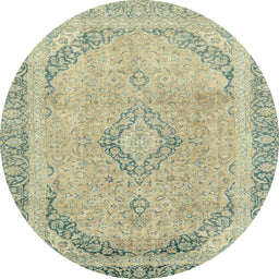 Round Machine Washable Abstract Khaki Green Rug, wshabs2870