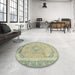 Round Machine Washable Abstract Khaki Green Rug in a Office, wshabs2870