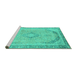 Sideview of Machine Washable Abstract Turquoise Modern Area Rugs, wshabs2870turq