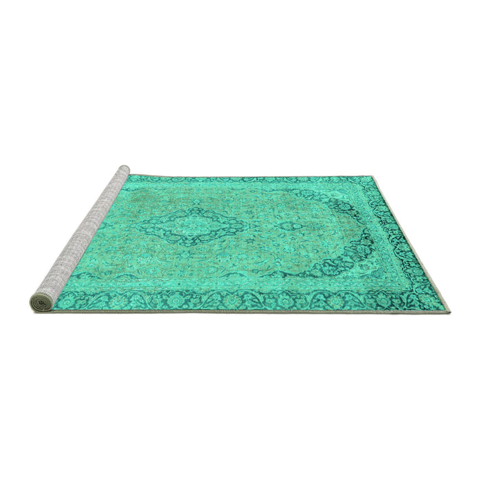 Sideview of Machine Washable Abstract Turquoise Modern Area Rugs, wshabs2870turq