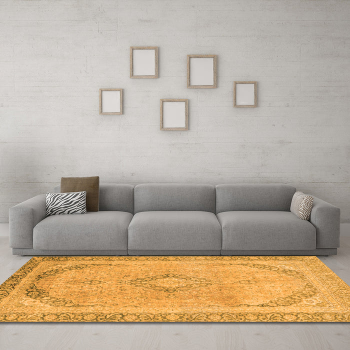 Machine Washable Abstract Orange Modern Area Rugs in a Living Room, wshabs2870org
