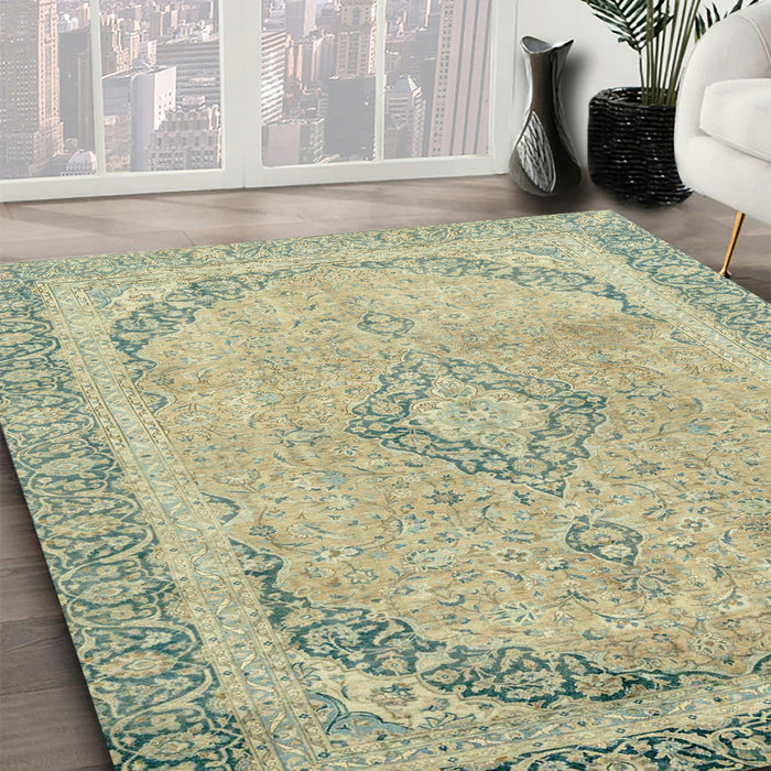 Abstract Khaki Green Modern Rug in Family Room, abs2870