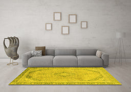 Machine Washable Abstract Yellow Modern Rug in a Living Room, wshabs2870yw
