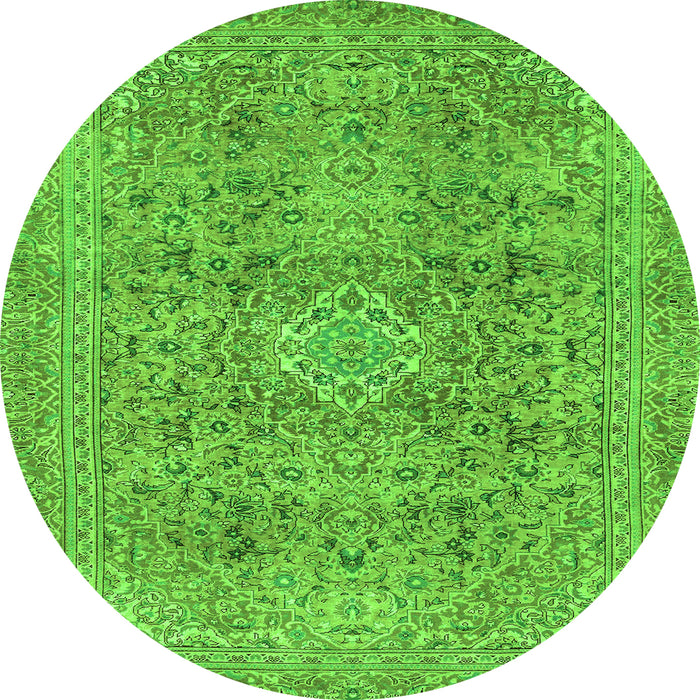 Round Machine Washable Abstract Green Modern Area Rugs, wshabs2871grn