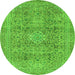 Round Machine Washable Abstract Green Modern Area Rugs, wshabs2871grn