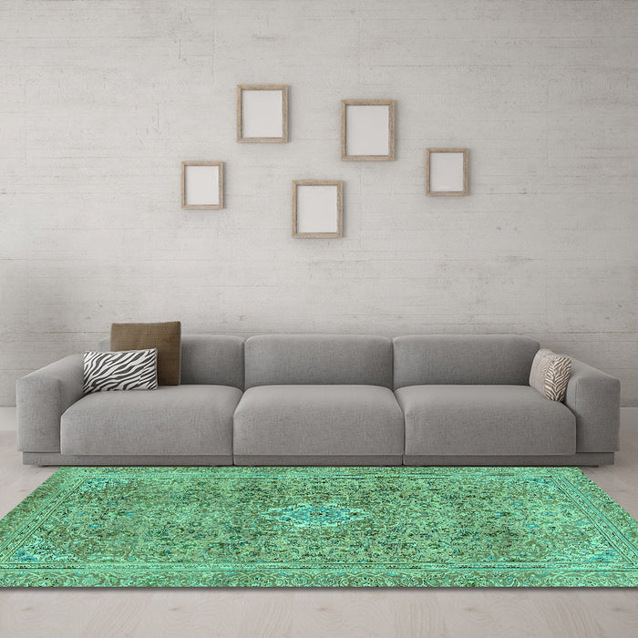 Machine Washable Abstract Turquoise Modern Area Rugs in a Living Room,, wshabs2871turq