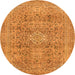 Round Machine Washable Abstract Orange Modern Area Rugs, wshabs2871org