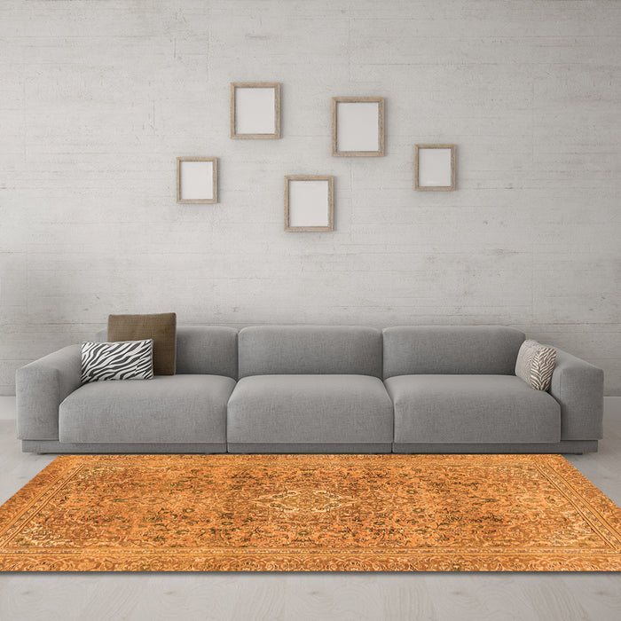 Machine Washable Abstract Orange Modern Area Rugs in a Living Room, wshabs2871org