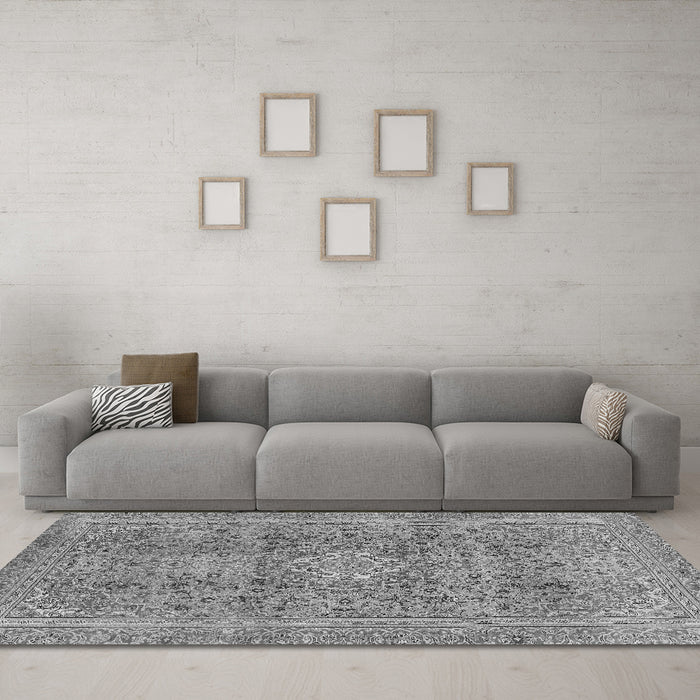 Machine Washable Abstract Gray Modern Rug in a Living Room,, wshabs2871gry