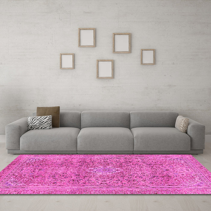 Machine Washable Abstract Pink Modern Rug in a Living Room, wshabs2871pnk