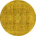 Round Abstract Yellow Modern Rug, abs2871yw